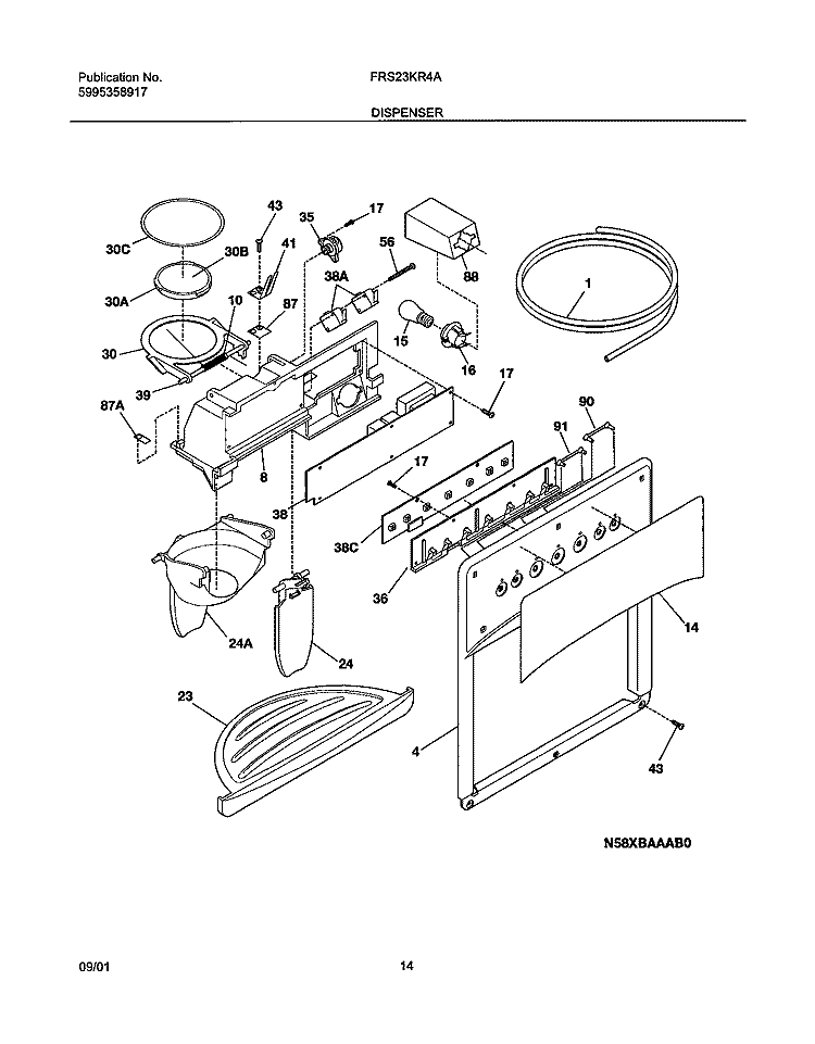 DISPENSER Diagram and Parts List for FRS23KR4AW2  Frigidaire Refrigerator