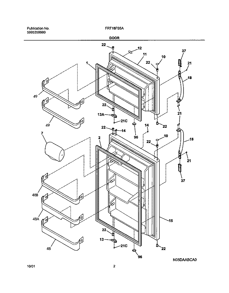 DOOR Diagram and Parts List for FRT18FS5AW4  Frigidaire Refrigerator