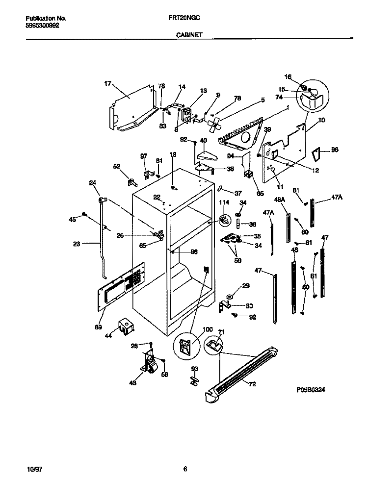 CABINET Diagram and Parts List for FRT20NGCD5  Frigidaire Refrigerator