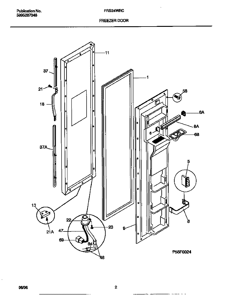 FREEZER DOOR Diagram and Parts List for FRS24WRCD3  Frigidaire Refrigerator
