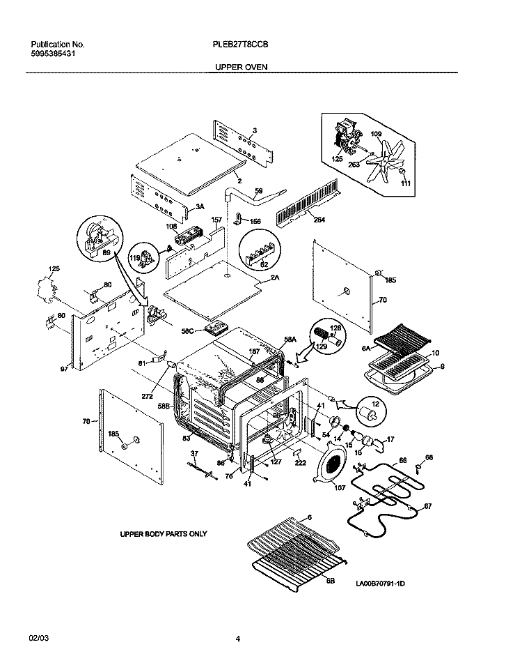 UPPER OVENM BODY Diagram and Parts List for PLEB27T8CCB  Frigidaire Wall Oven