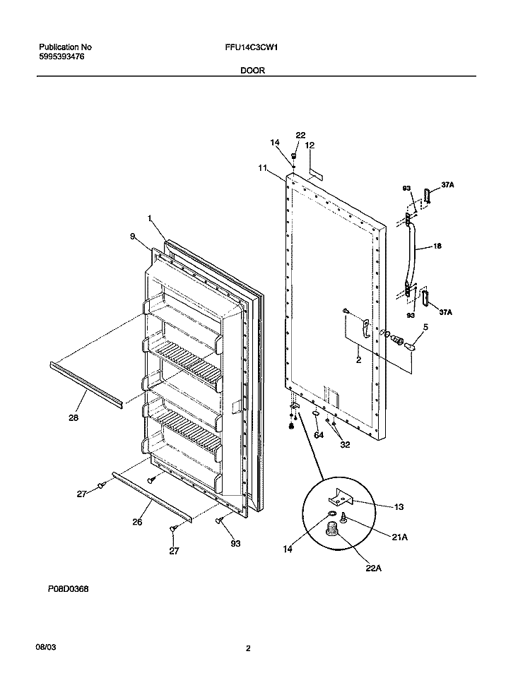 DOOR Diagram and Parts List for FFU14C3CW1  Frigidaire Freezer