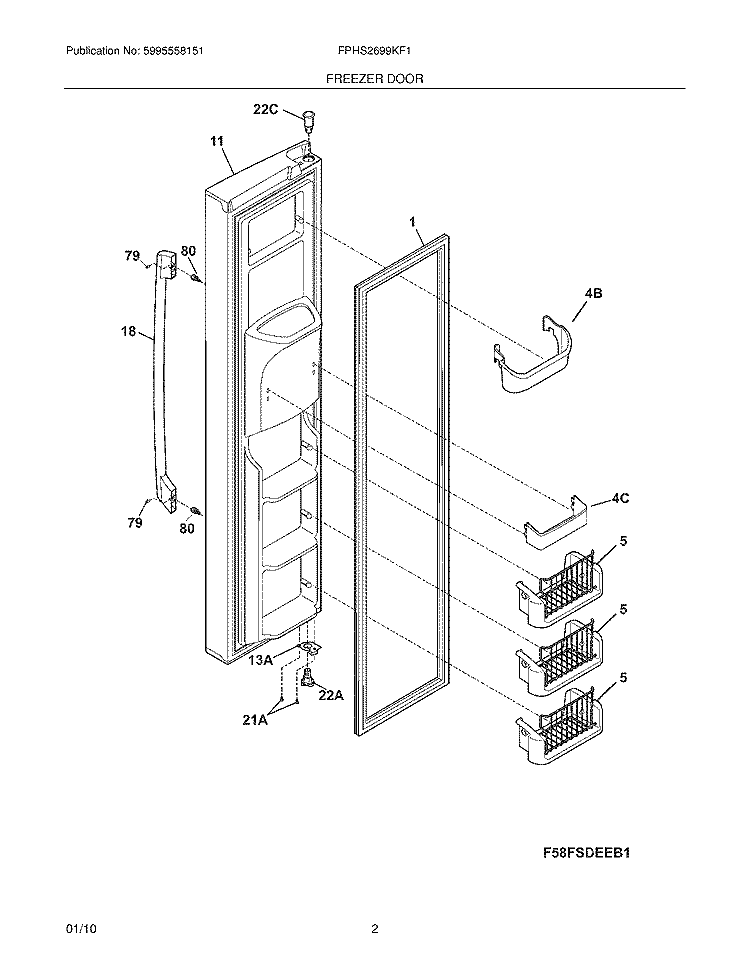 FREEZER DOOR Diagram and Parts List for FPHS2699KF1  Frigidaire Refrigerator