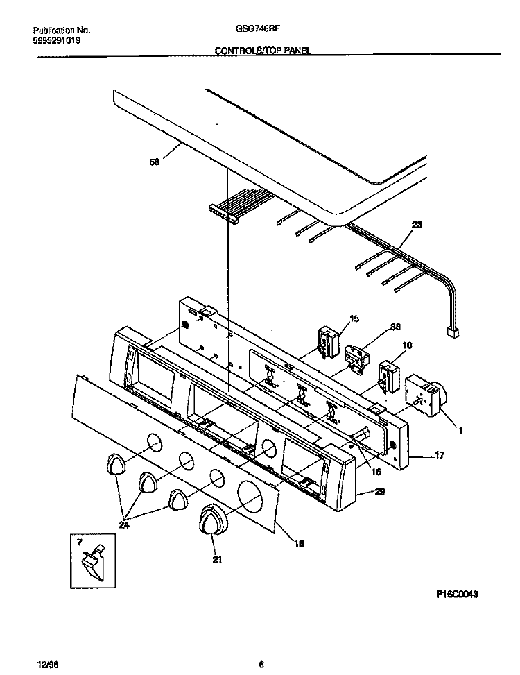 CONTROLS / TOP PANEL Diagram and Parts List for GSG746RFS0  Gibson Dryer