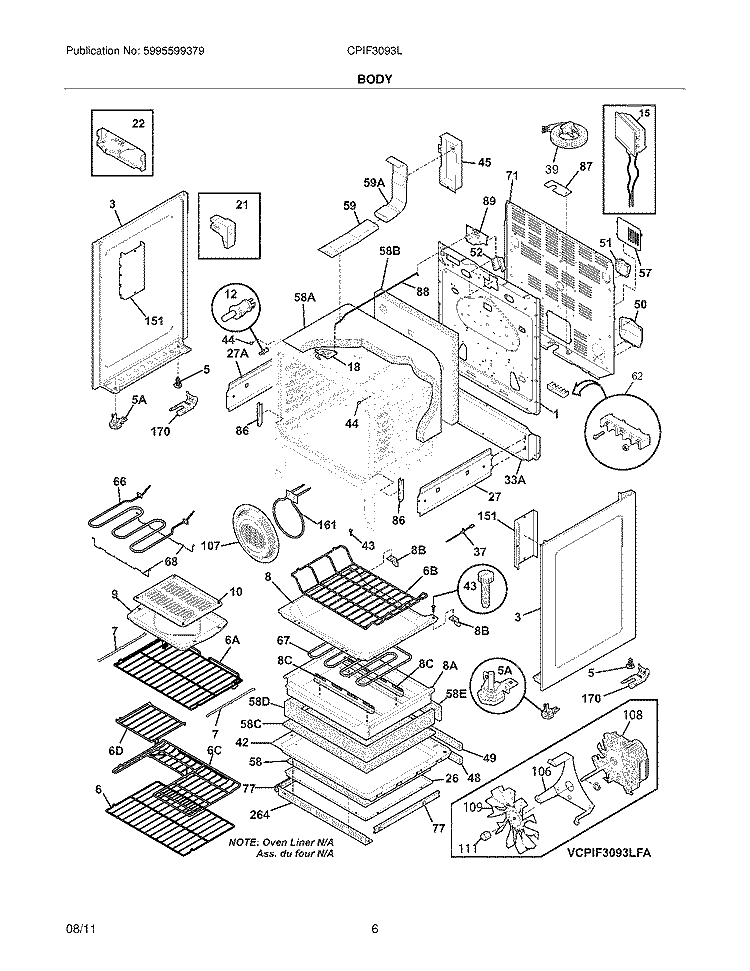 BODY Diagram and Parts List for CPIF3093LFB  Frigidaire Range