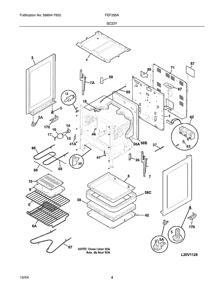 BODY Diagram and Parts List for FEF355AQK  Frigidaire Range
