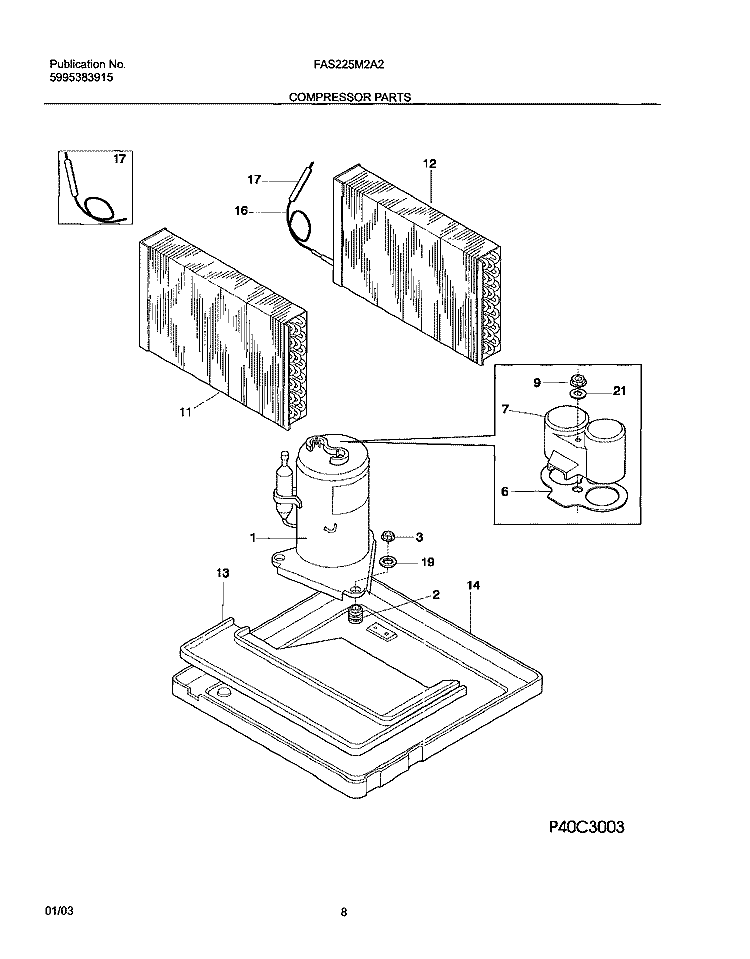 COMPRESSOR PARTS Diagram and Parts List for FAS225M2A2  Frigidaire Air Conditioner