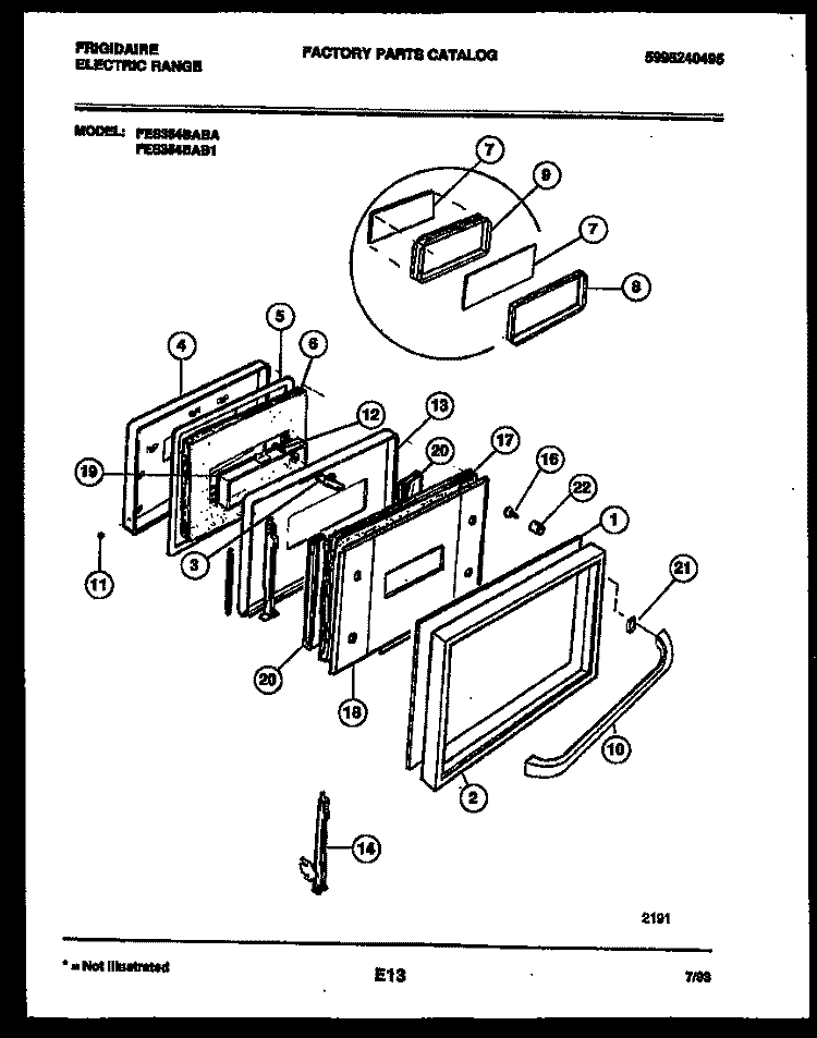 DOOR PARTS Diagram and Parts List for FES354BABA  Frigidaire Range