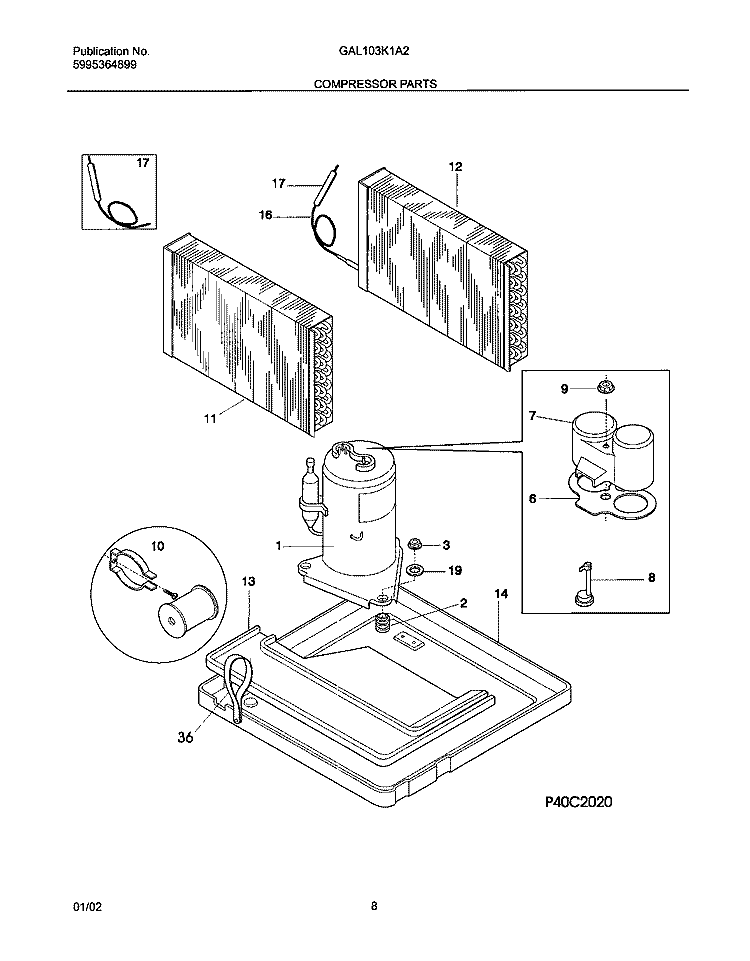 COMPRESSOR PARTS Diagram and Parts List for GAL103K1A2  Gibson Air Conditioner