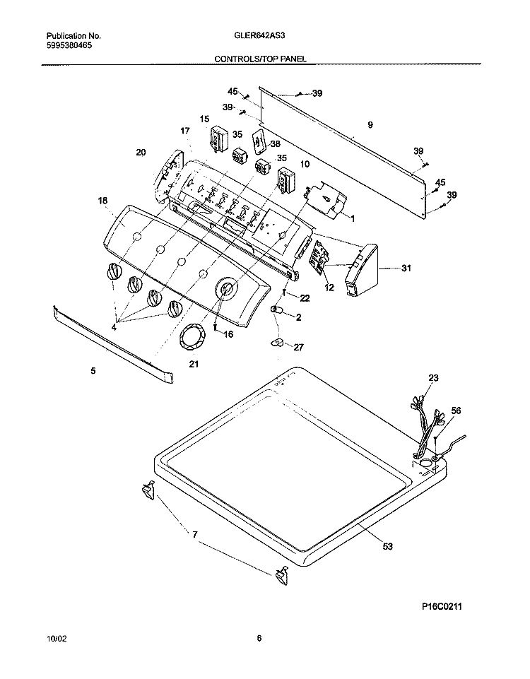 CONTROLS / TOP PANEL Diagram and Parts List for GLER642AS3  Frigidaire Dryer
