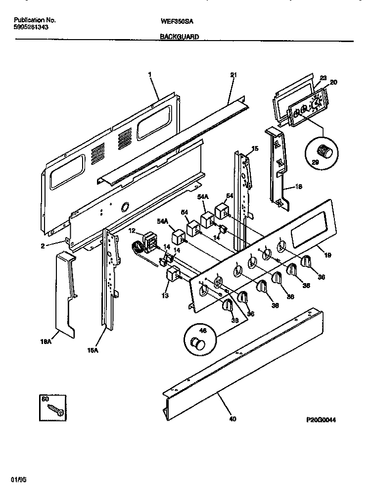 BACKGUARD Diagram and Parts List for WEF350SAWA  Frigidaire Range