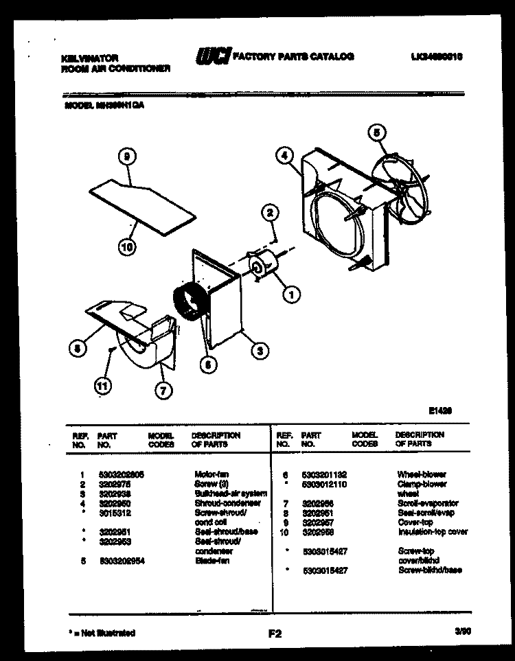 AIR HANDLING PARTS Diagram and Parts List for MH309H1QA  Kelvinator Air Conditioner