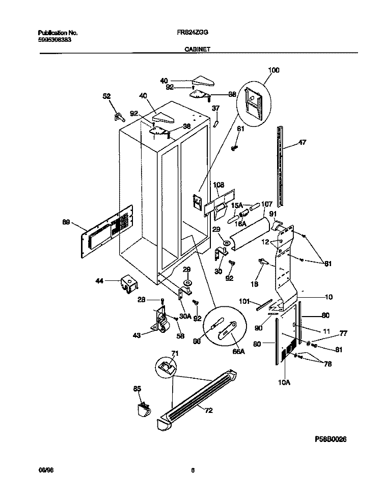 CABINET Diagram and Parts List for FRS24ZGGB0  Frigidaire Refrigerator