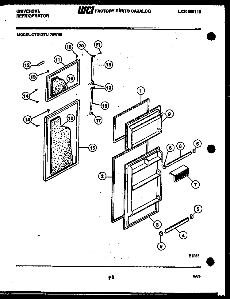 DOOR PARTS Diagram and Parts List for GTL175CH0  Uni Refrigerator