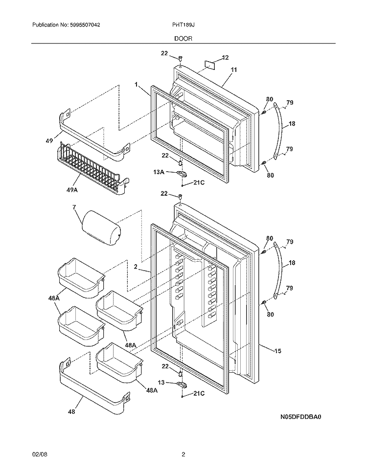 DOOR Diagram and Parts List for PHT189JKM0  Frigidaire Refrigerator