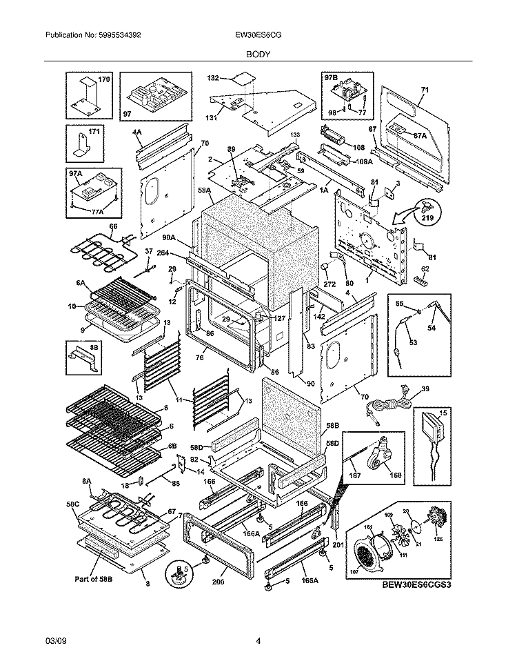 BODY Diagram and Parts List for EW30ES6CGS4  Electrolux Range