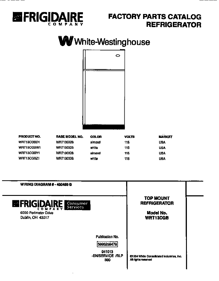TOP MOUNT REFRIGERATOR Diagram and Parts List for WRT13CGBZ1  Frigidaire Refrigerator
