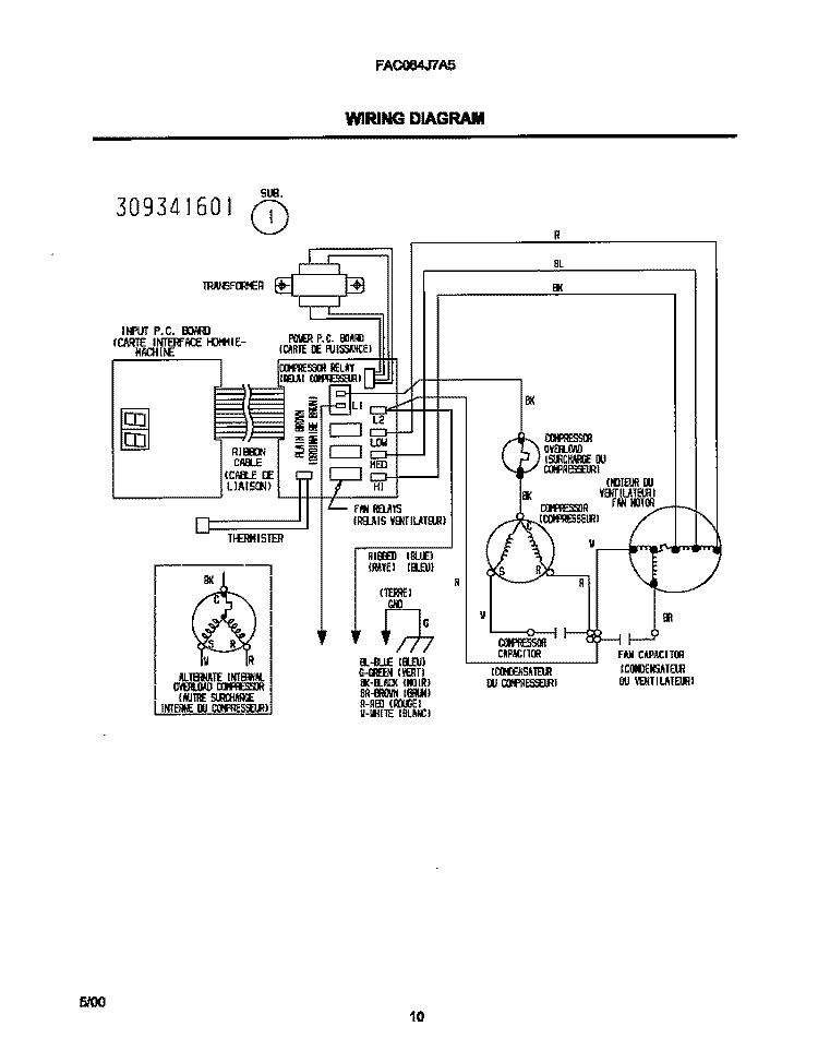 WIRING DIAGRAM Diagram and Parts List for FAC064J7A5  Frigidaire Air Conditioner
