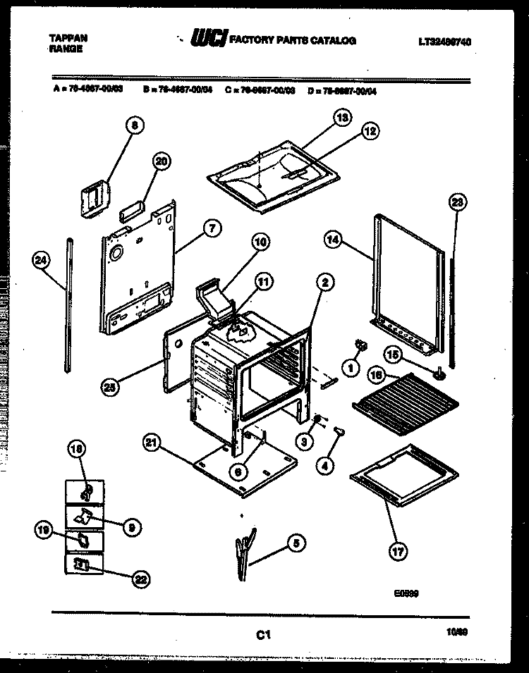 LOWER BODY PARTS Diagram and Parts List for 76-4667-00-04  Tappan Microwave Oven Combo