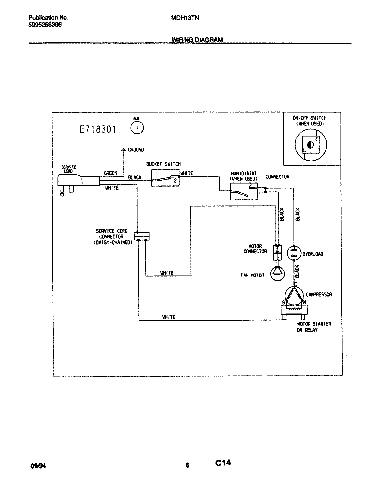 WIRING DIAGRAM Diagram and Parts List for MDH13TN3  Frigidaire Dehumidifier