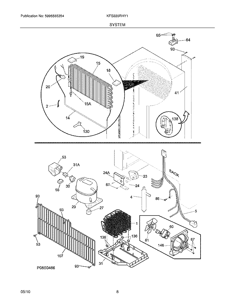 SYSTEM Diagram and Parts List for KFS220RHY1  Kelvinator Freezer