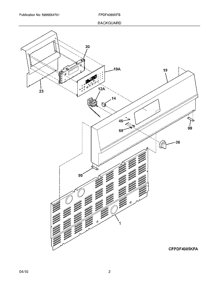 BACKGUARD Diagram and Parts List for FPDF4085KFB  Frigidaire Range