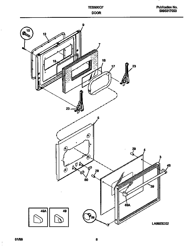 DOOR Diagram and Parts List for FEB500CFB4  Frigidaire Wall Oven