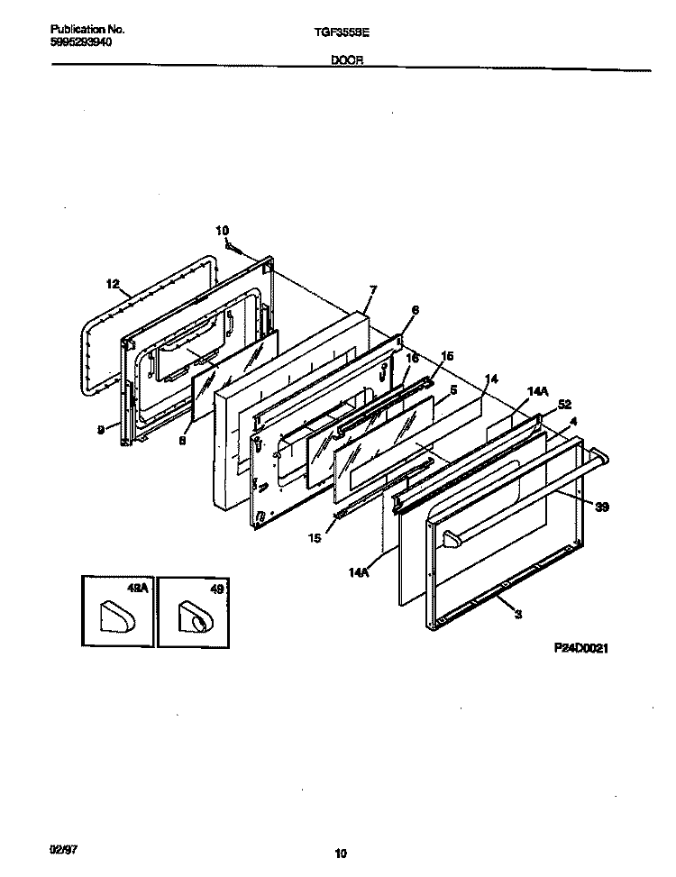 DOOR Diagram and Parts List for TGF355BEWC  Tappan Range