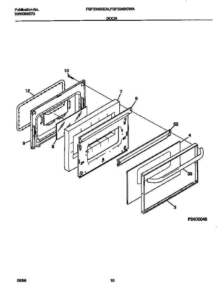 DOOR Diagram and Parts List for FGF334BGDA  Frigidaire Range