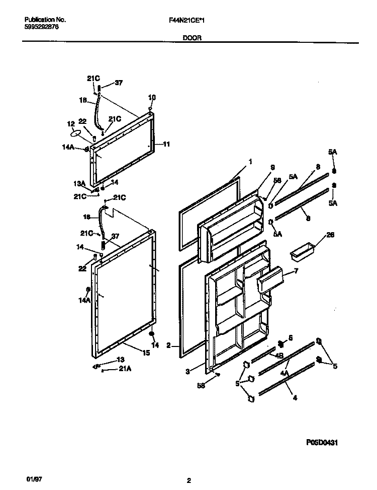 DOOR Diagram and Parts List for F44N21CEW1  Frigidaire Refrigerator