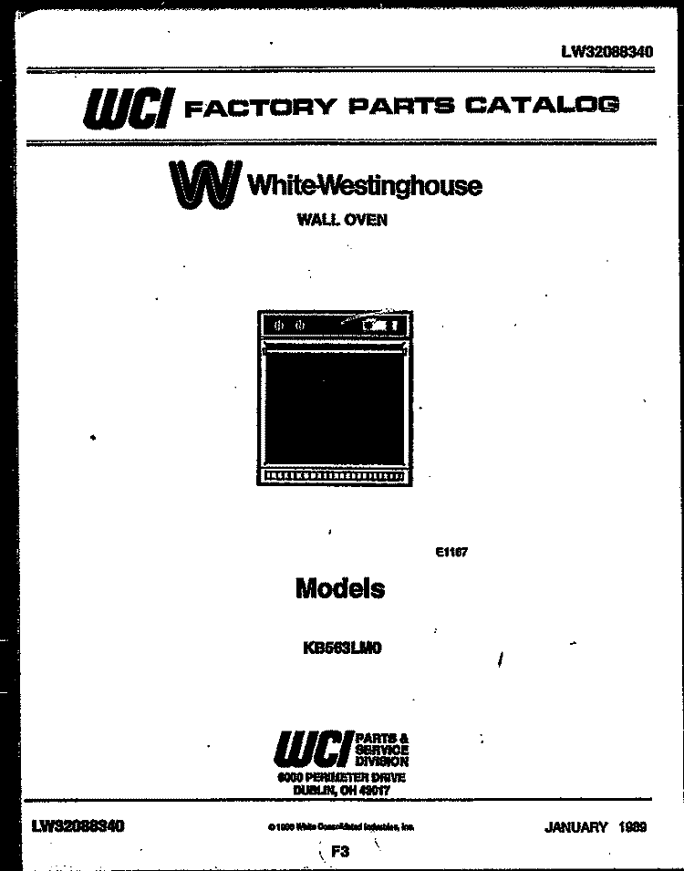 COVER Diagram and Parts List for KB563LM0  Frigidaire Wall Oven