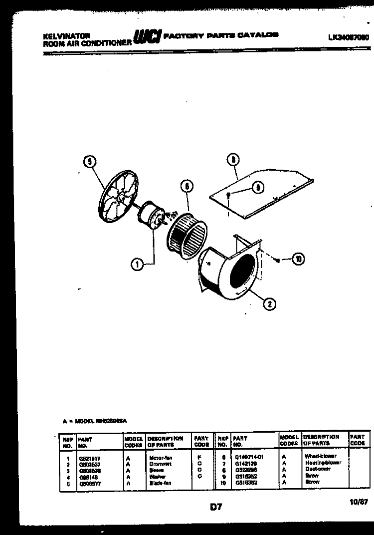 AIR HANDLING PARTS Diagram and Parts List for MH525D2SA  Kelvinator Air Conditioner