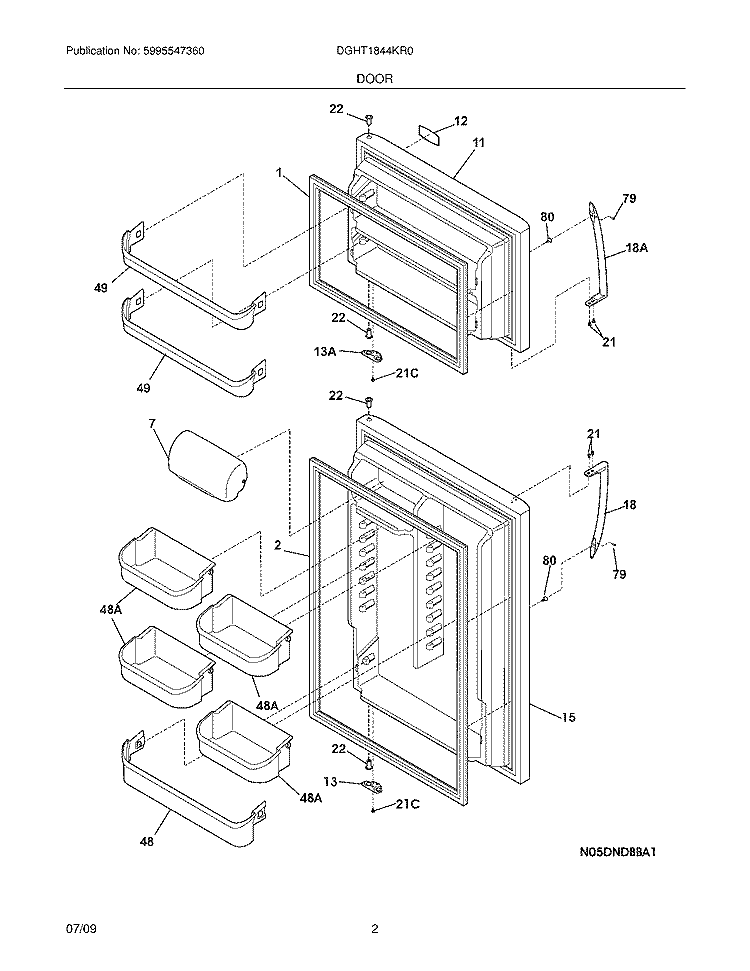 DOOR Diagram and Parts List for DGHT1844KR0  Frigidaire Refrigerator