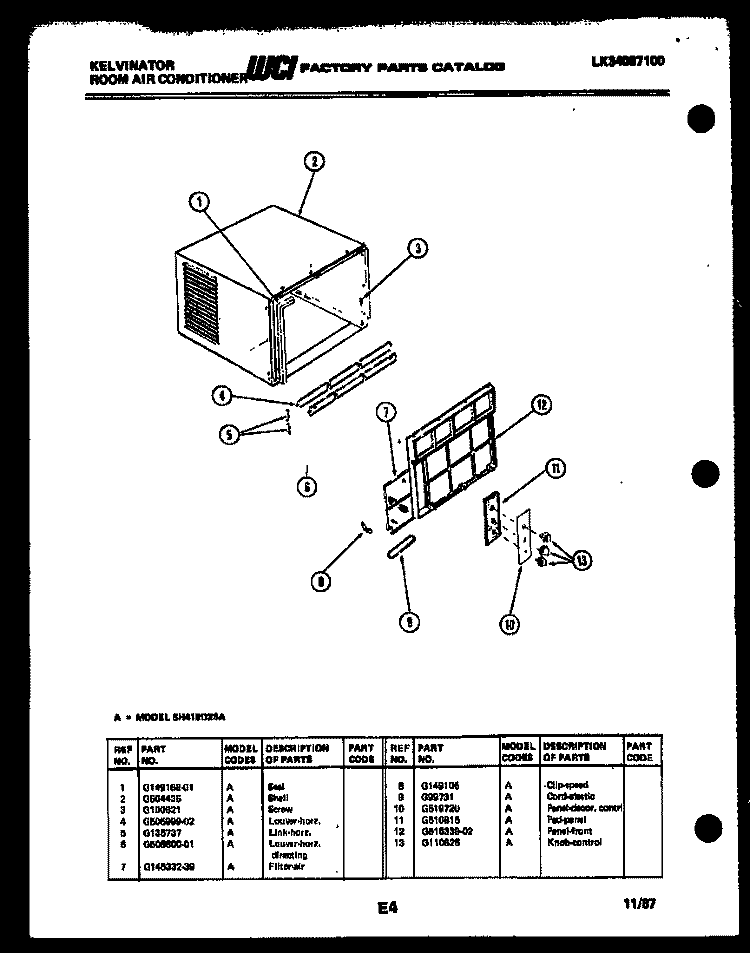 CABINET PARTS Diagram and Parts List for SH418D2SA  Kelvinator Air Conditioner