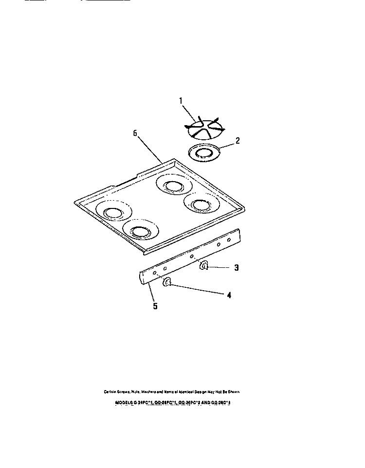 COOK TOP, KNOBS Diagram and Parts List for GG26PCW2  Frigidaire Range