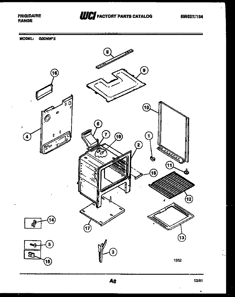 BODY PARTS Diagram and Parts List for G30NW5  Frigidaire Range