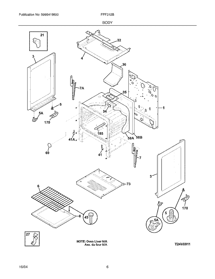 BODY Diagram and Parts List for FPF312BSD  Frigidaire Range