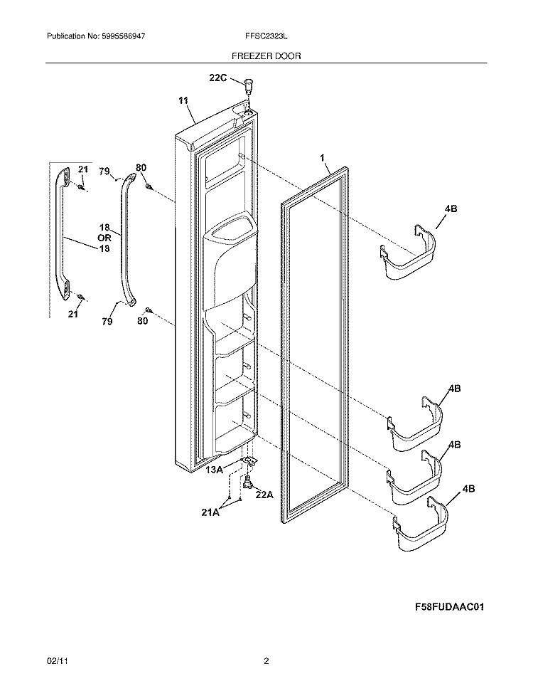 FREEZER DOOR Diagram and Parts List for FFSC2323LE4  Frigidaire Refrigerator