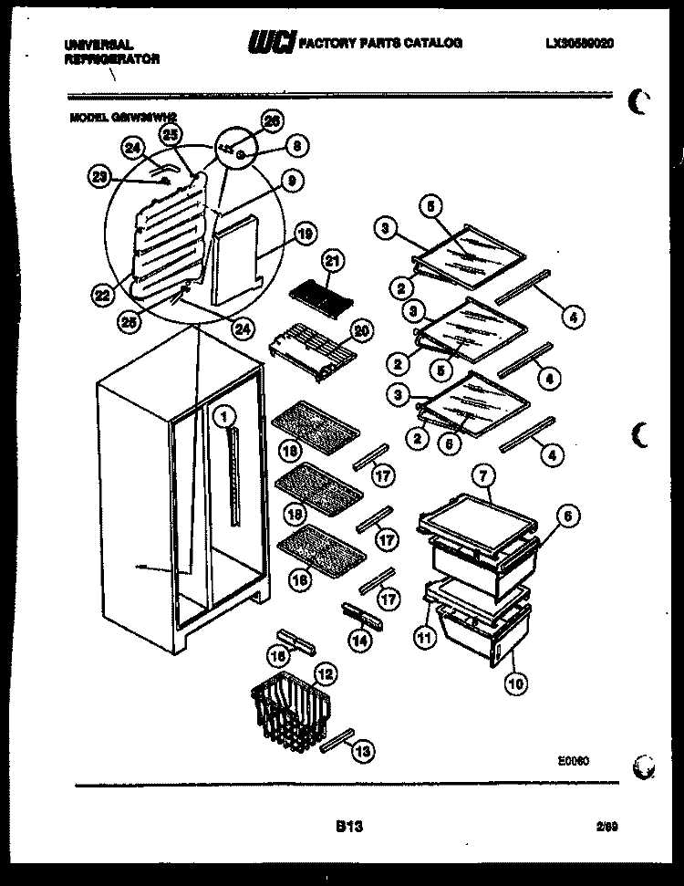 SHELVES AND SUPPORTS Diagram and Parts List for GSIW36AH2  Frigidaire Refrigerator