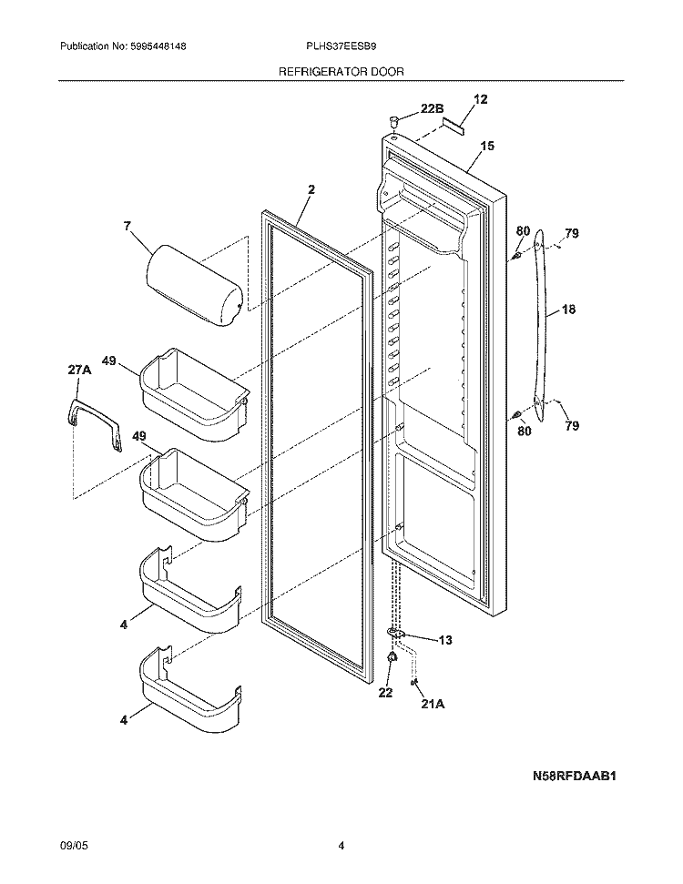 REFRIGERATOR DOOR Diagram and Parts List for PLHS37EESB9  Frigidaire Refrigerator