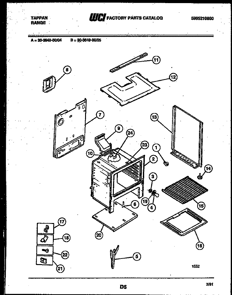 BODY PARTS Diagram and Parts List for 30-3649-00-05  Tappan Range