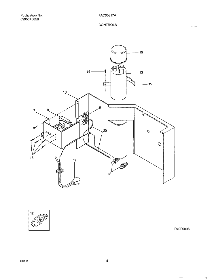CONTROLS Diagram and Parts List for FAC053J7A4  Frigidaire Air Conditioner