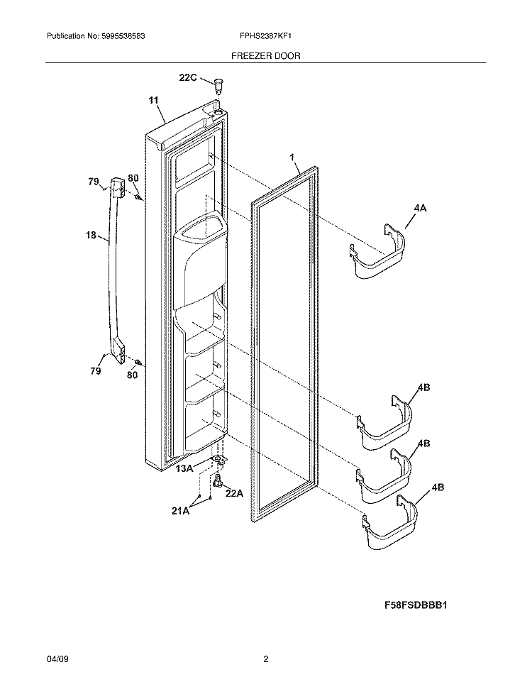 FREEZER DOOR Diagram and Parts List for FPHS2387KF1  Frigidaire Refrigerator