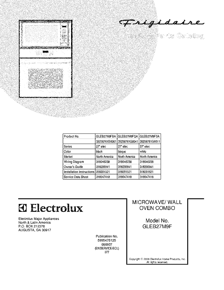 COVER Diagram and Parts List for GLEB27M9FBA  Frigidaire Microwave Oven Combo