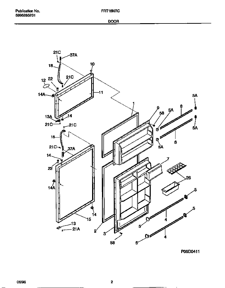 DOOR Diagram and Parts List for FRT18NRCW1  Frigidaire Refrigerator