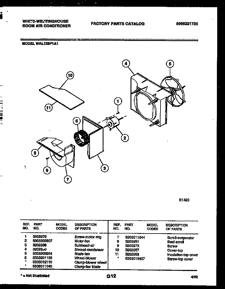 AIR HANDLING PARTS Diagram and Parts List for WAL126P1A1  Frigidaire Air Conditioner