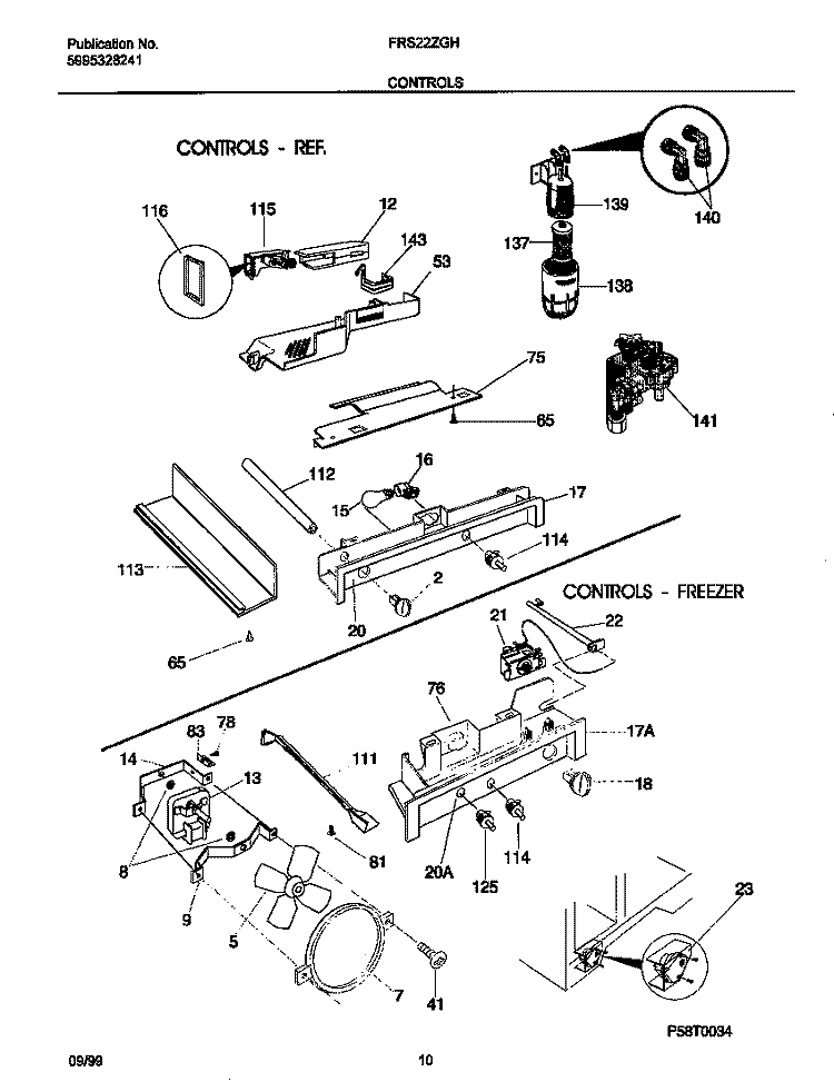CONTROLS Diagram and Parts List for FRS22ZGHD2  Frigidaire Refrigerator