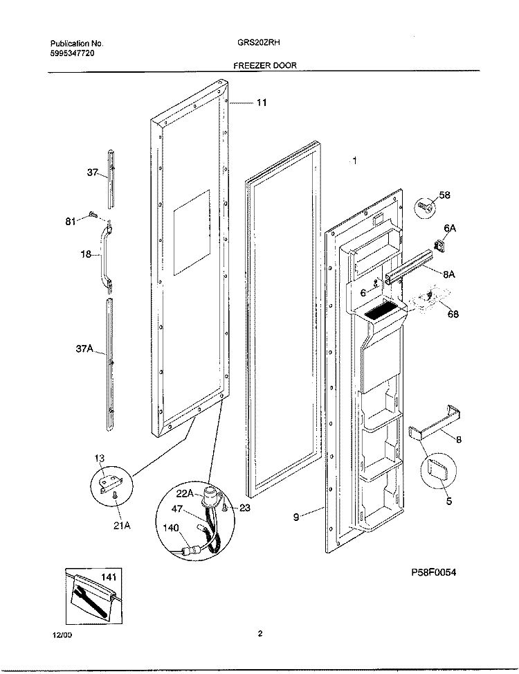 FREEZER DOOR Diagram and Parts List for GRS20ZRHD8  Gibson Refrigerator