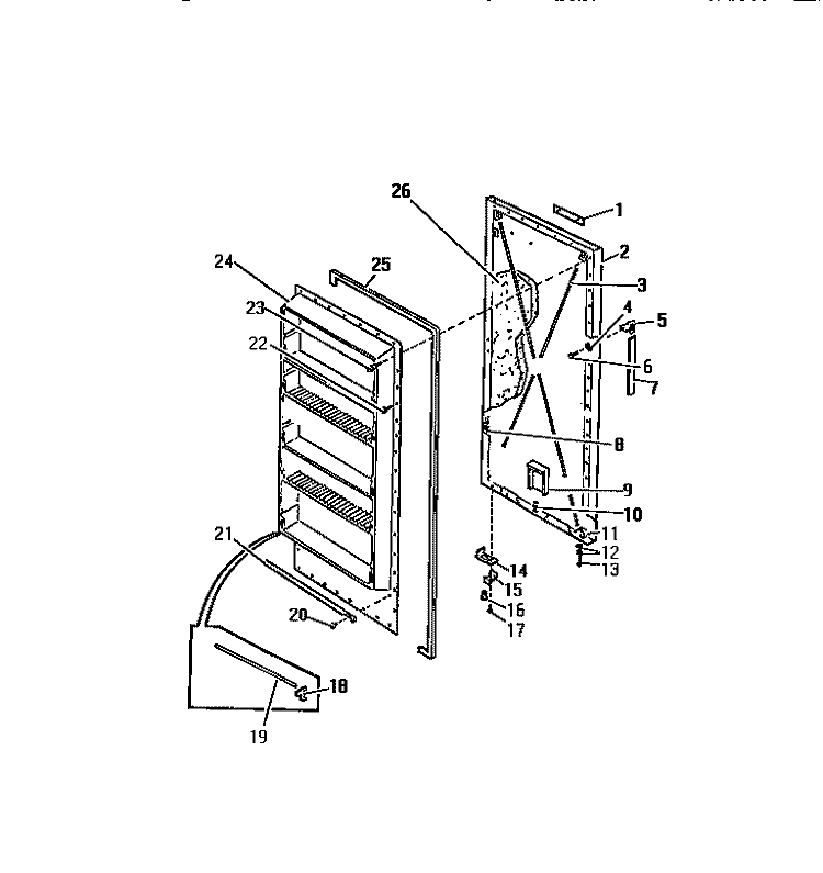 FREEZER DOOR PANELS Diagram and Parts List for UF13JW6  Frigidaire Freezer