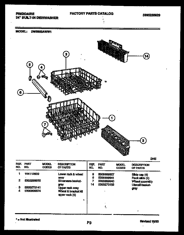 RACKS AND TRAYS Diagram and Parts List for DW6500AWW1  Frigidaire Dishwasher